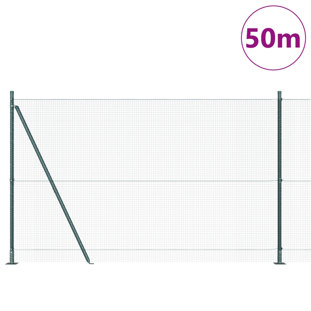 Recinzione in Filo Saldato con 13 Pali Flangiati Verde 1.5x50 m Acciaio