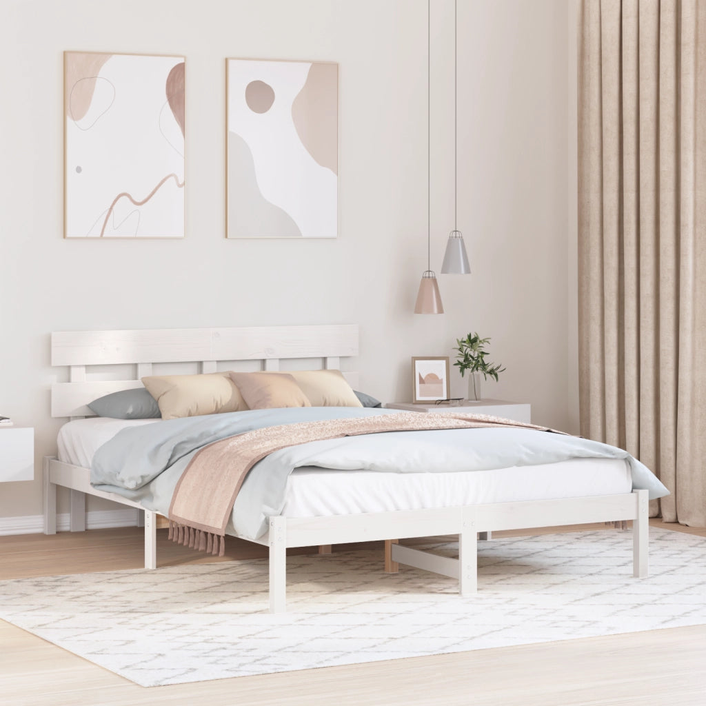 Struttura Letto con Testiera Bianca 150x200 cm Legno Massello di Pino