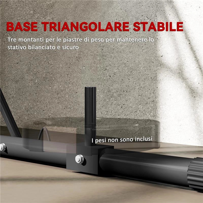 SUPPORTO SACCO DA BOXE REGOLABILE IN ALTEZZA E AUTOPORTANTE CON BASE TRIANGOLARE, 170X90X182-225 CM, NERO