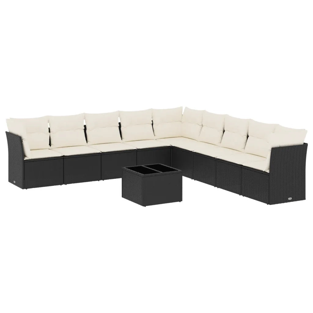 Set Divani da Giardino 10pz con Cuscini in Polyrattan Nero 3217786