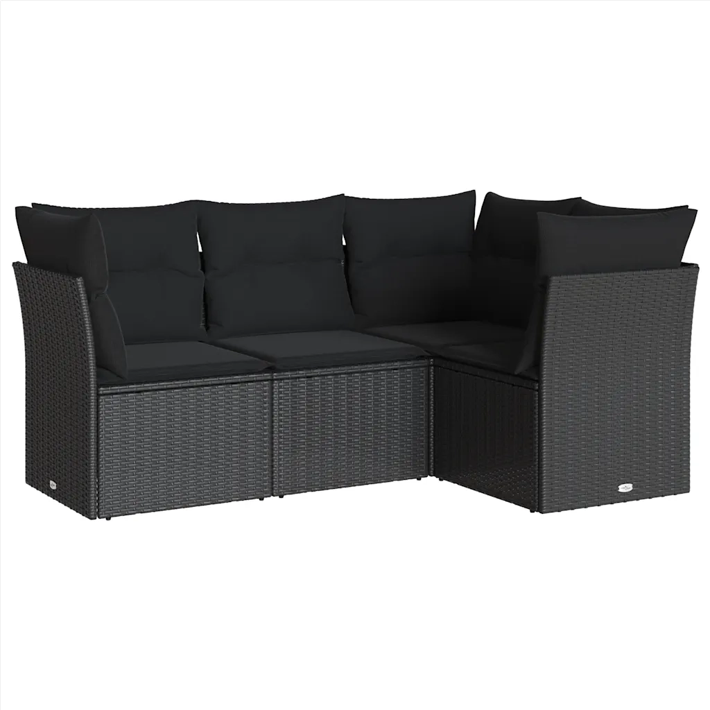 Set Divani da Giardino 4 pz | Set Salotto da Giardino con Cuscini Nero in Polyrattan