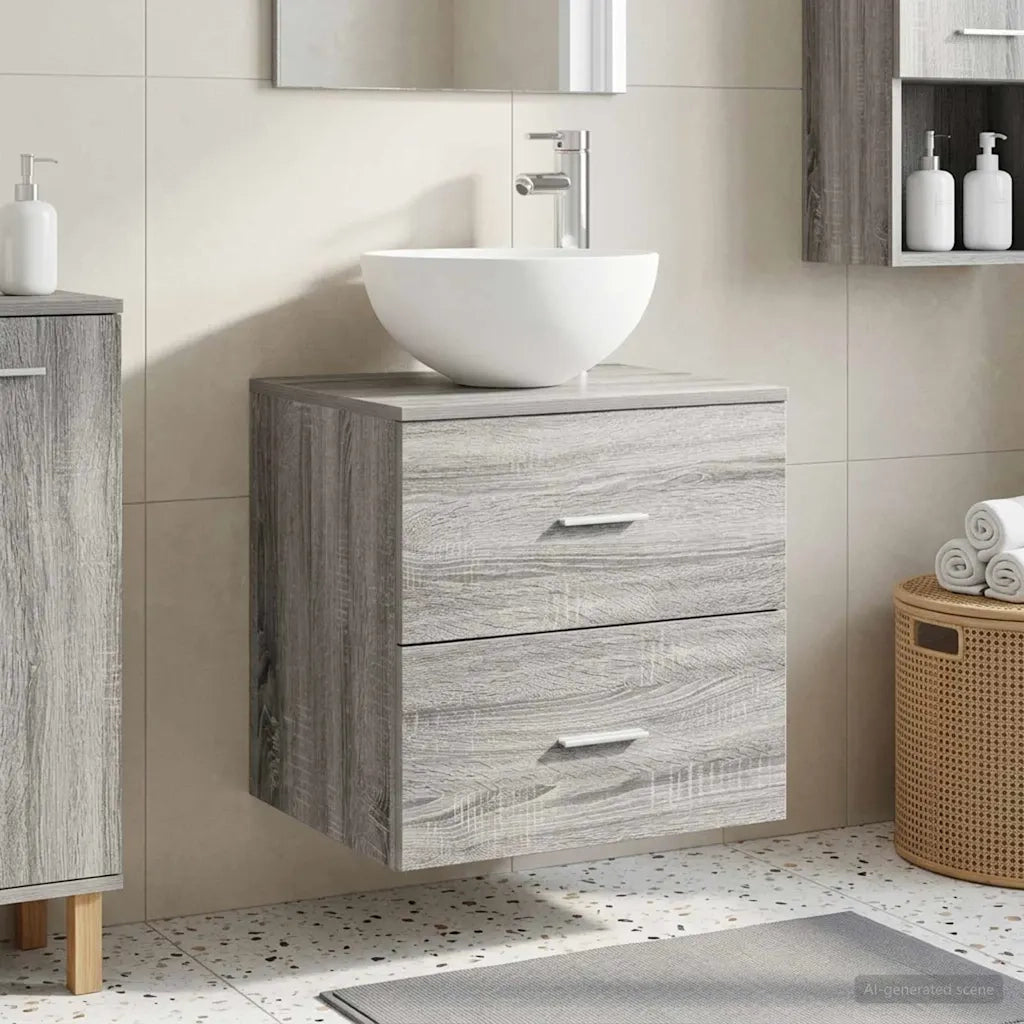 Mobiletto con Lavabo a Parete Sonoma grigio 49,5 x 35 x 63 cm 890259