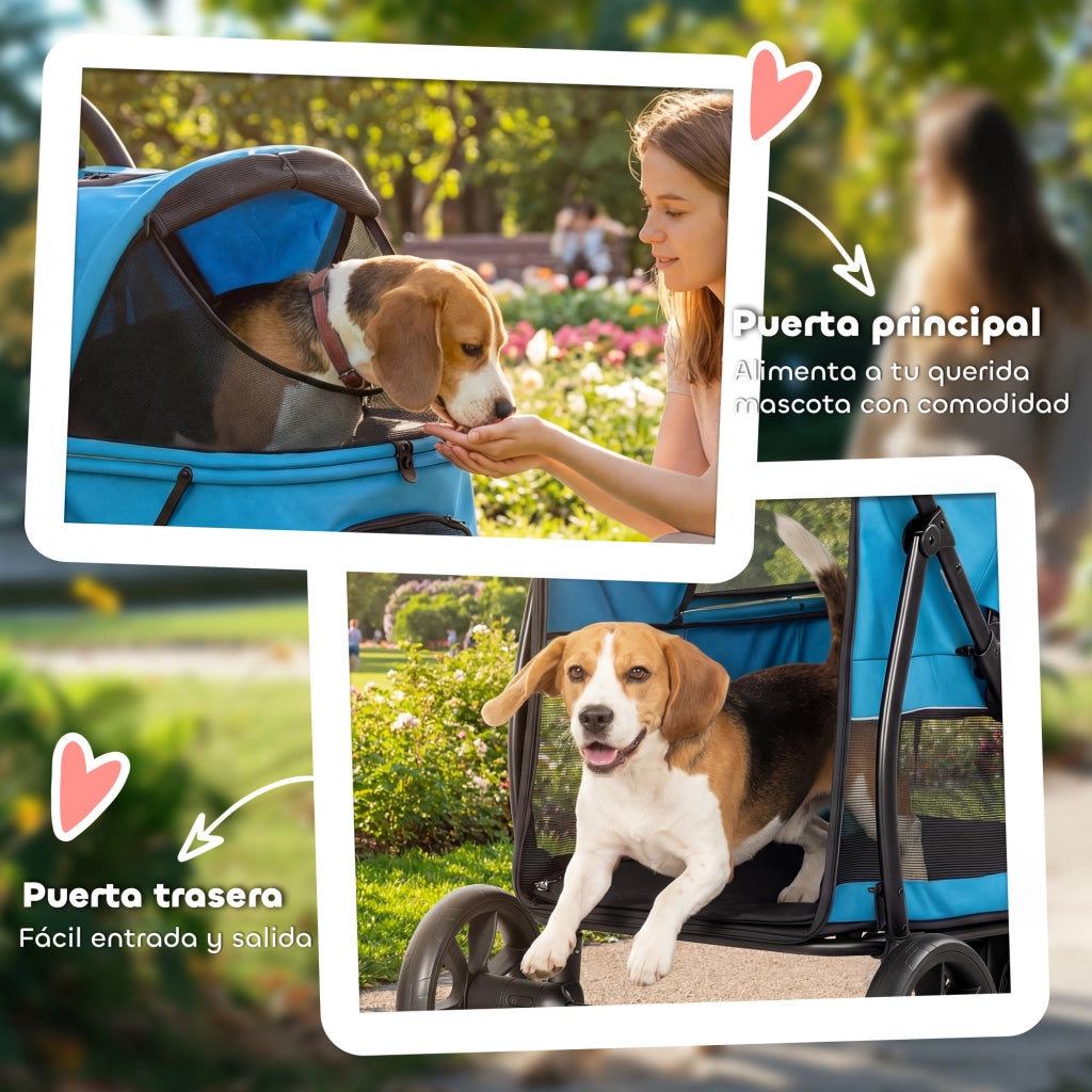 Carrello per Cani Pieghevole ¨C Zephmum ¨C Blu 92x63x95 cm