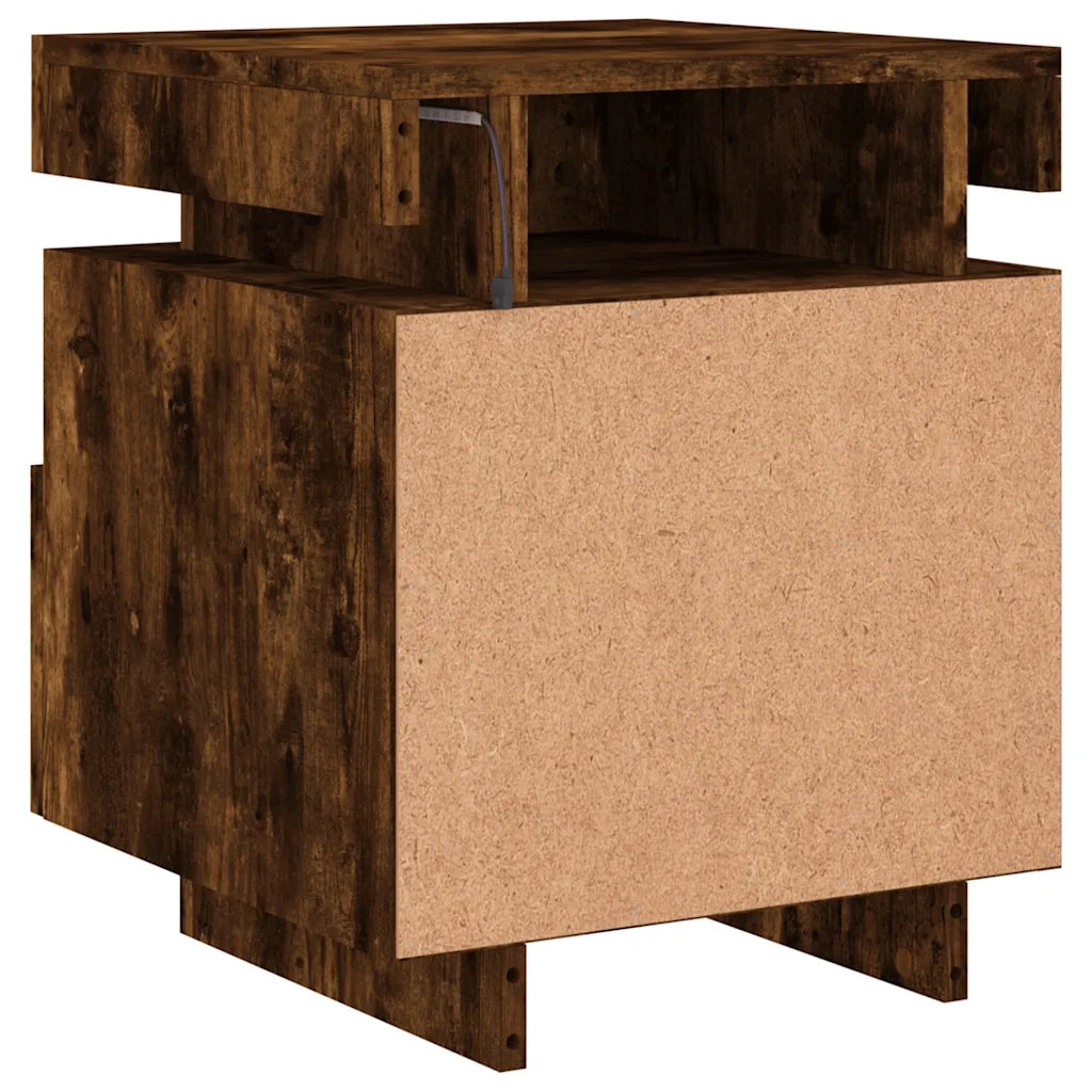 Comodino con Luci LED-Tavolino da notte Rovere Fumo 40x39x48,5 cm