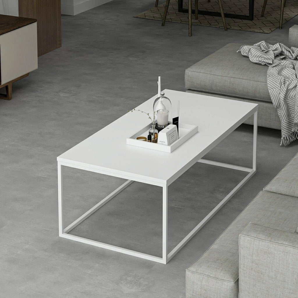 Lazise, Tavolino da Salotto Forma Rettangolare, 60x120x42h cm Bianco