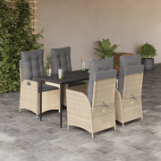 Set da Pranzo da Giardino 5 pz con Cuscini Beige in Polyrattan