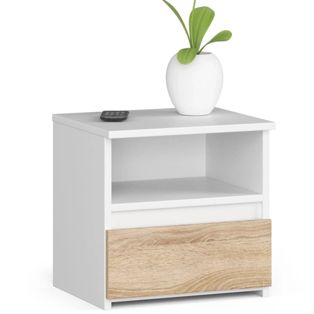 Comodino AKORD CL1 Bianca 40 cm 1 cassetto inserto frontale Sonoma Quercia 40x35x40 cm