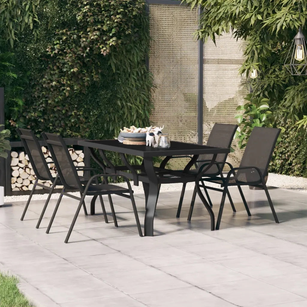 Tavolo da Giardino Nero 140x70x70 cm in Acciaio e Vetro 318768