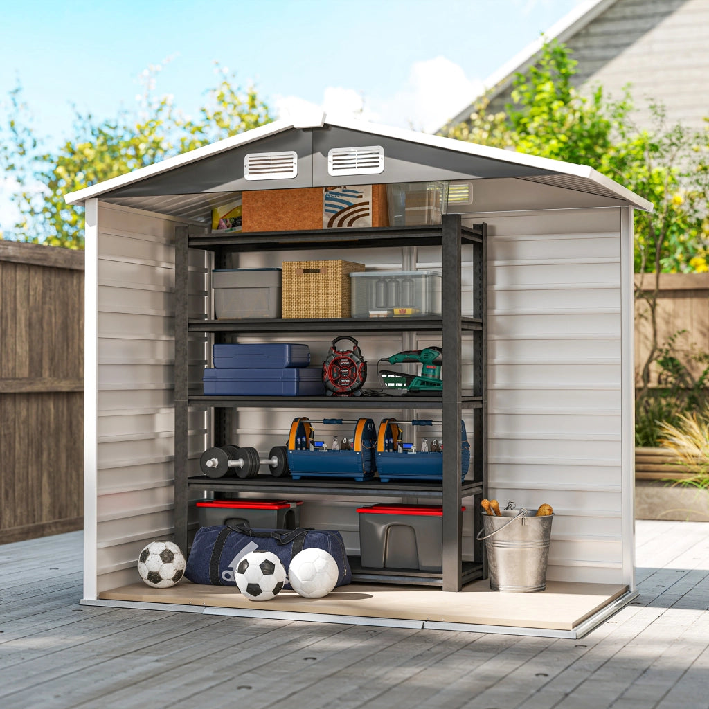 Casetta Box da Giardino Porta Attrezzi 213x120x166-194 cm con Porte Scorrevoli e Lucchetto con Chiavi in Metallo Grigio