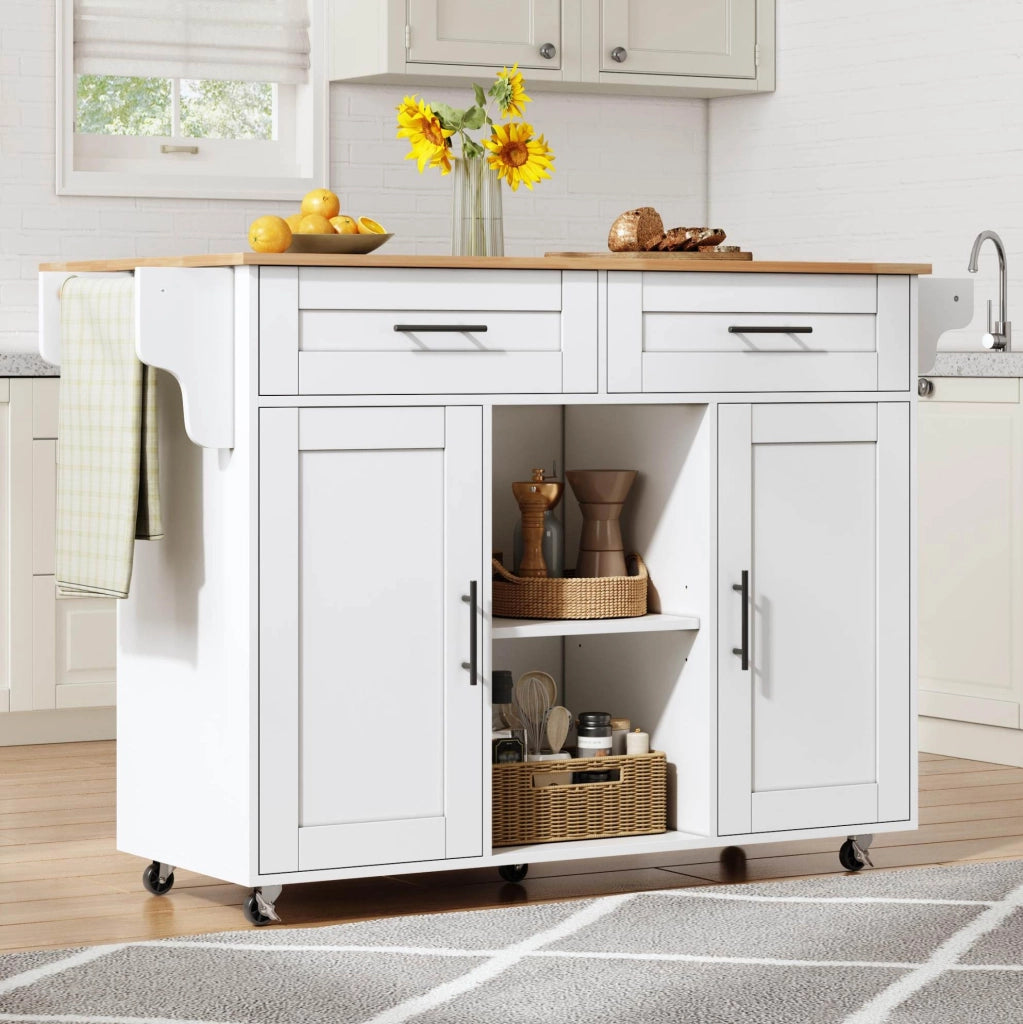 Carrello cucina mobile con piano allungabile 145x70x94;5 cm; bianco in MDF