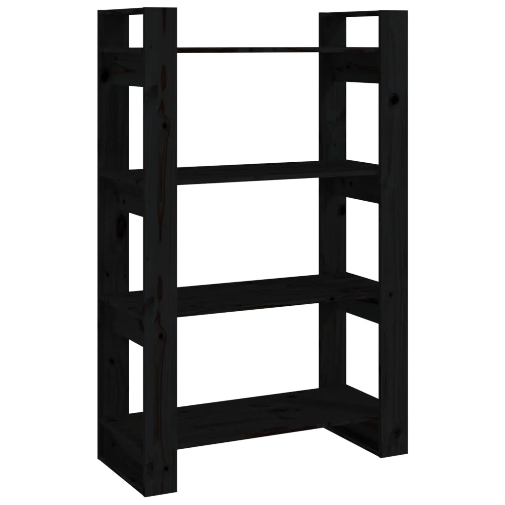 Libreria/Divisorio Nero 80x35x125 cm in Legno Massello di Pino 813908