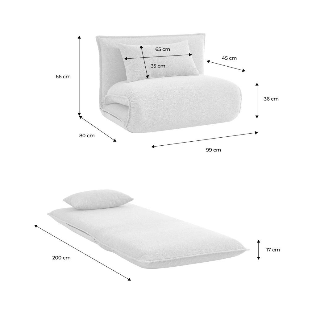 Poltrona letto trasformabile 1 posto bouclé testurizzato, bianco