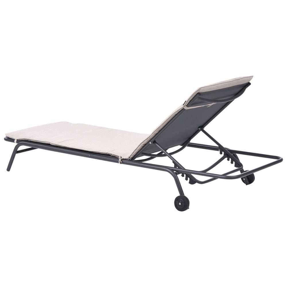 Sdraio da giardino beige con telaio in acciaio e tessuto olefinico resistente alle intemperie reclinabile moderna