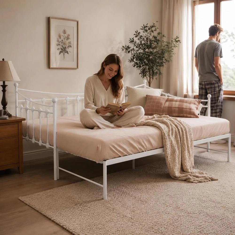 Pull-out Sofa Bed Frame White Metal 90x200 Cm