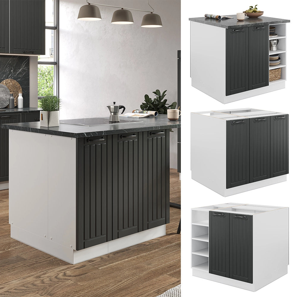 Isola cucina Fame-Line Antracite rustico/Bianco 90 cm senza piano di lavoro Vicco