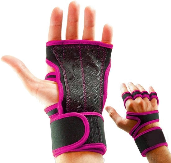 Manubrii per allenamento con supporto al polso, sollevamento pesi e altre discipline sportive - imbottitura in silicone per prevenire la formazione di calli - unisex - guantoni per sollevamento pesi con presa sicura - rosa, taglia S