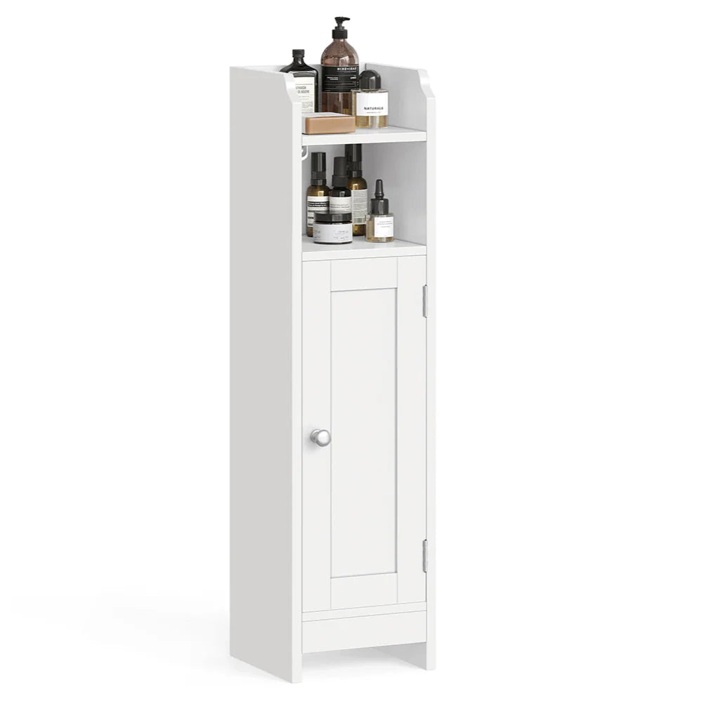 Mobiletto da bagno mobiletto per WC 18 x 20 x 80 cm mobiletto sottile mobiletto alto ripiani regolabili salvaspazio montaggio facile bianco 12_0006469