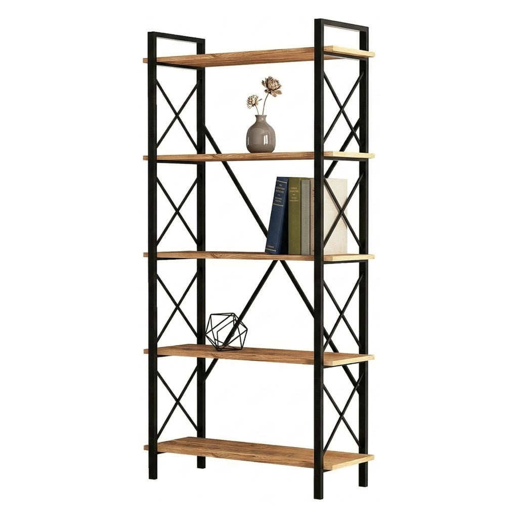 Biblioteca Mongiana, Libreria 5 Ripiani, 90x34x180h cm Marrone Rovere