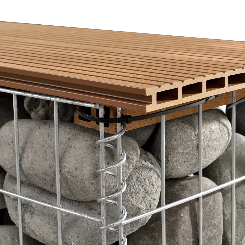 Panca da giardino in gabbione 100 x 30 x 5 cm teak marrone chiaro 03_0006436