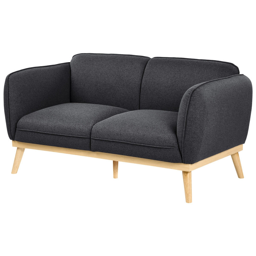 Set da salotto in stile scandinavo con divani a 2 e 3 posti, gambe affusolate in legno e rivestimento in tessuto nero