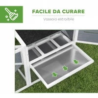 Pollaio per Galline con Casetta, Nido per Cova e Area Esterna, 214x101x 91.5cm, Grigio