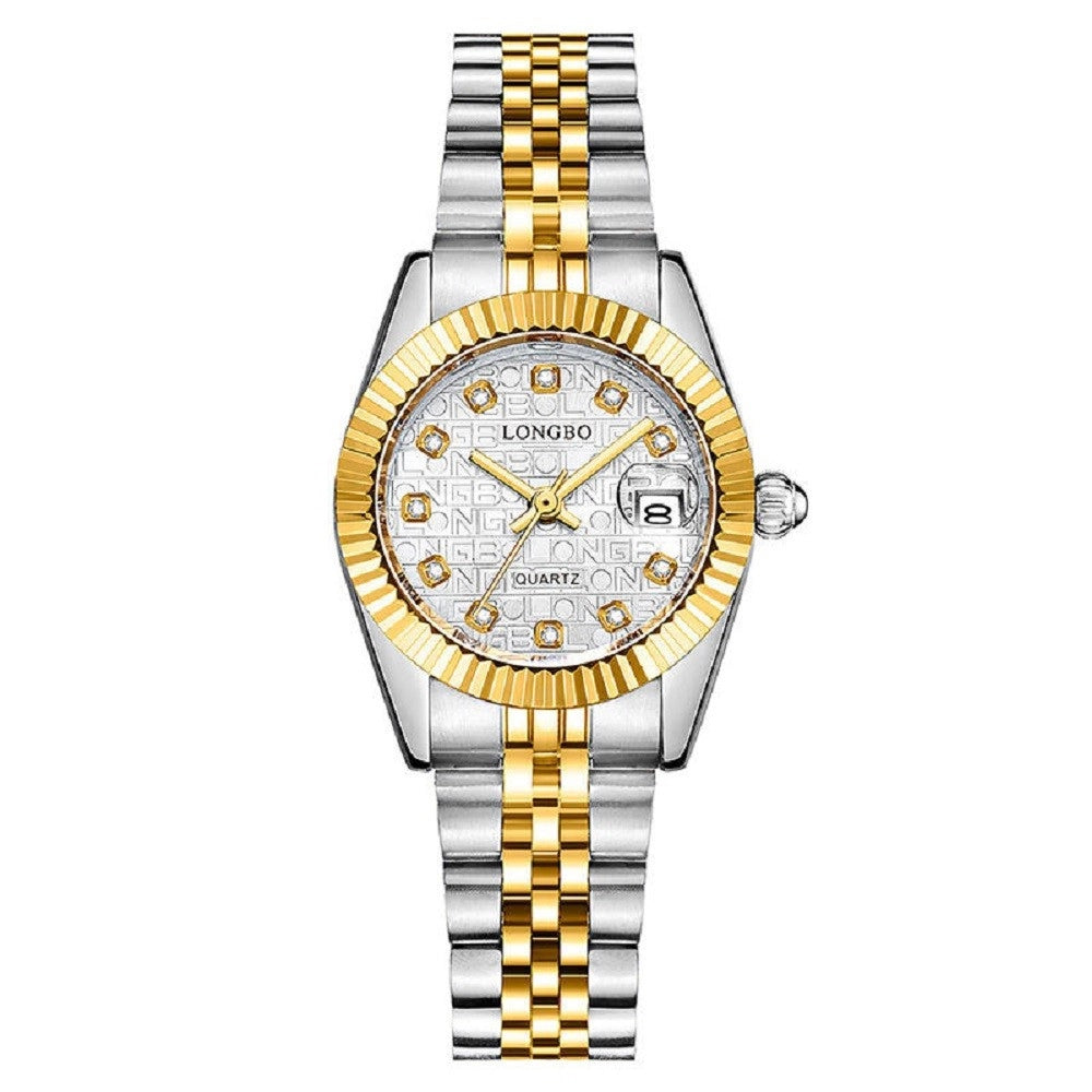 Trade Shop - Orologio Uomo Donna Longbo 80435 In Acciaio Con Strass Impermeabile Silver Oro -