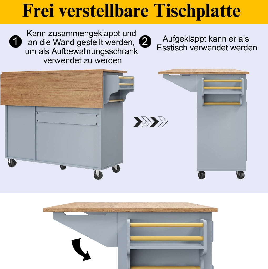 Isola da cucina pieghevole in MDF Baby Blue 110 x 45/75 x 92 cm