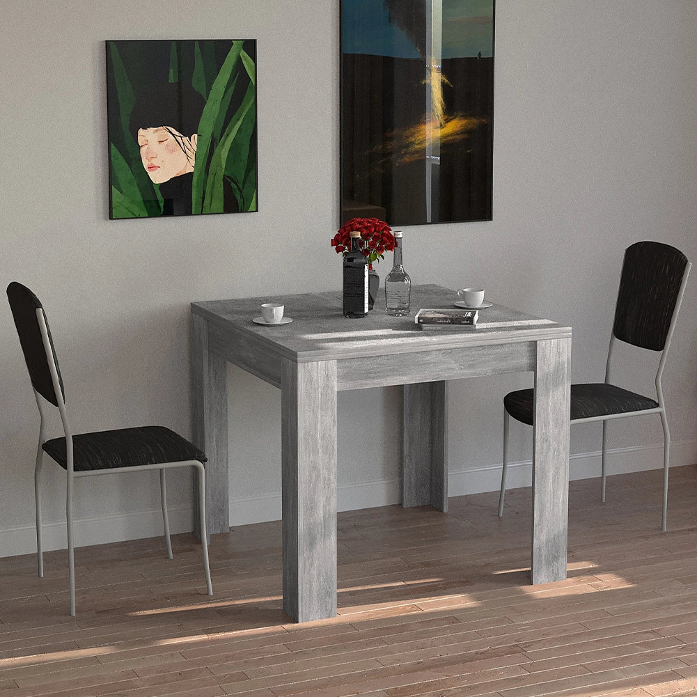 Tavolo da Pranzo Quadrato 90x90cm Allungabile a 180cm Apertura a Libro Cemento