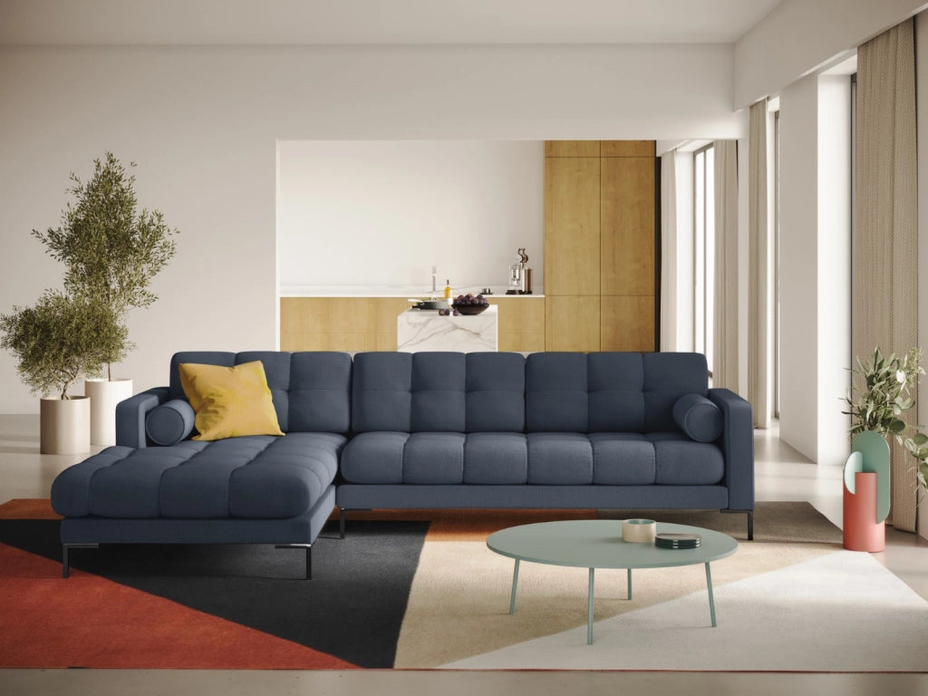 Cosmopolitan Design - Divano angolare sinistro "Bali" 5 posti in tessuto strutturato blu scuro 