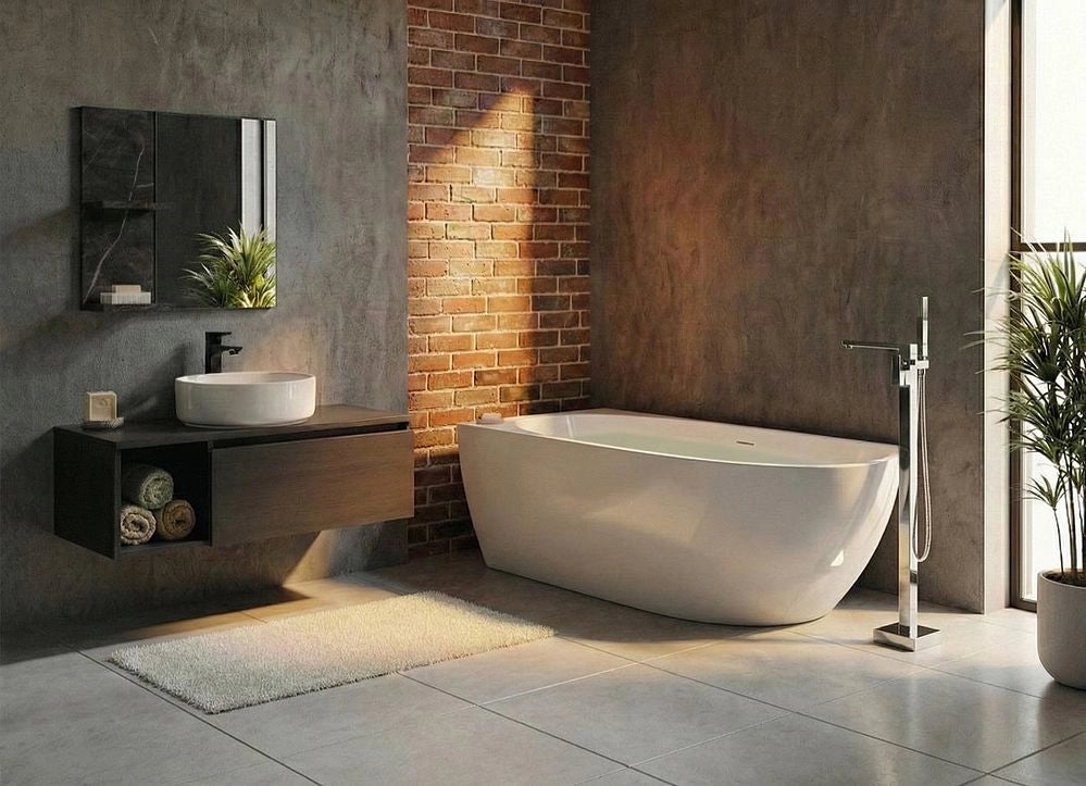 Vasca da bagno angolare destra 170 x 80 cm Finitura acrilica bianco lucido stile moderno