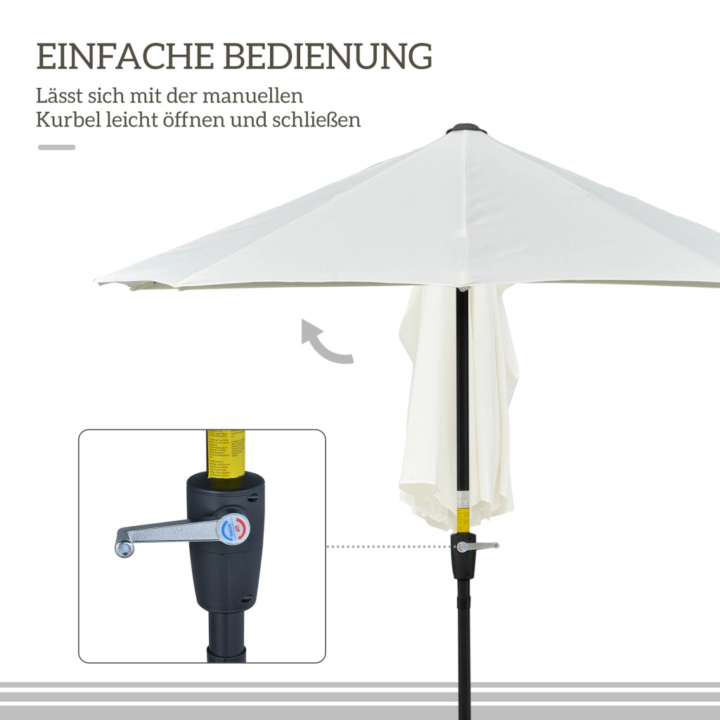 Parasol Mezzo Giro 1;9 x 2 m Doppio Parasole con Cavalliette a Mano Bianco Crema