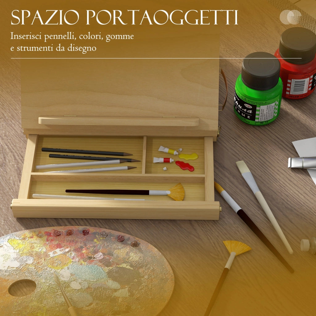 Cavalletto per Pittura da Tavolo Pieghevole 33,5x26x26 cm in Legno Naturale