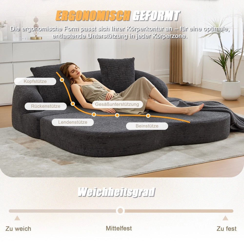 Divano letto 2 posti ¨C Minimal ¨C grigio scuro tessuto chenille con cuscini