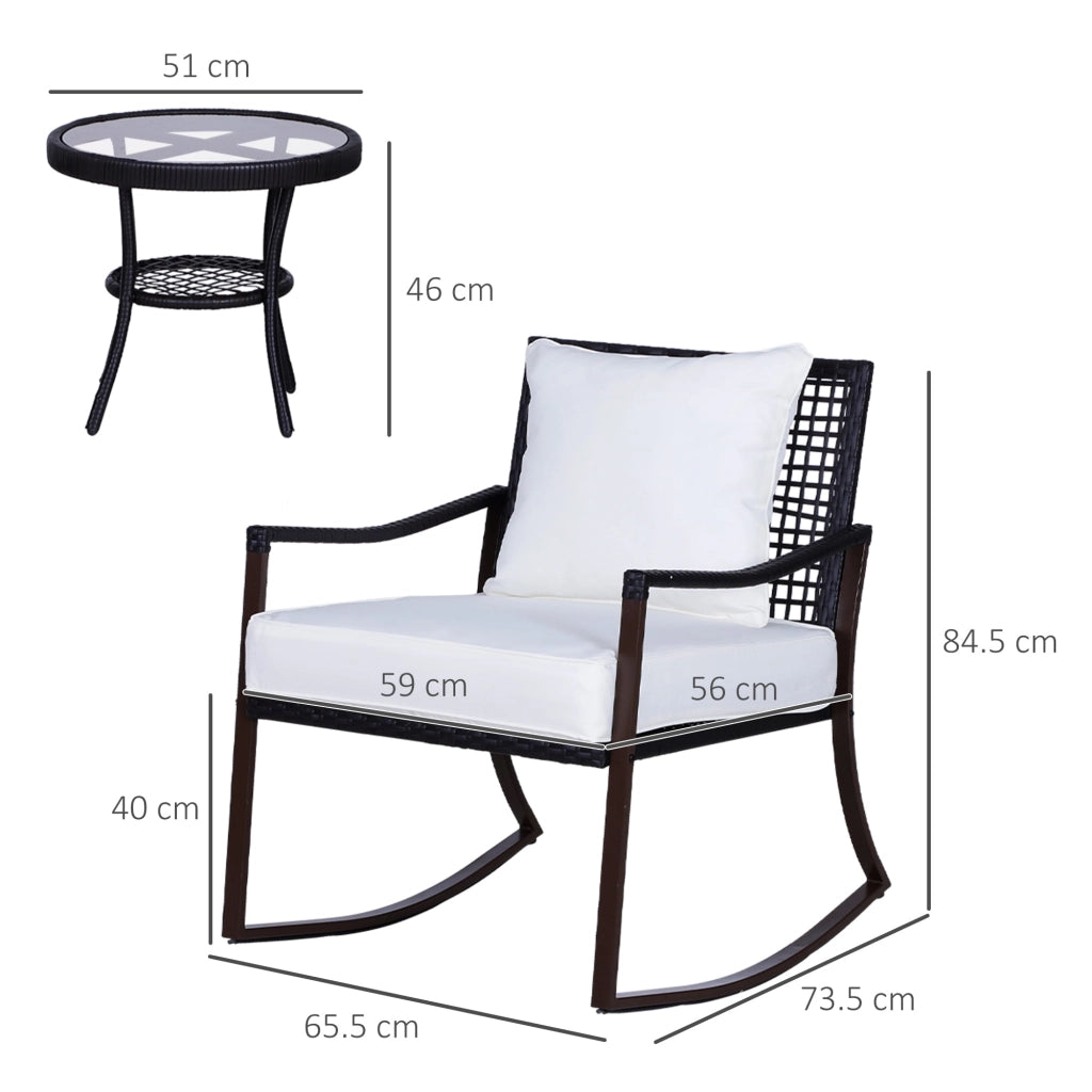 Set Salotto da Giardino in Rattan Sintetico 2 Poltrone a Dondolo e Tavolino Marrone