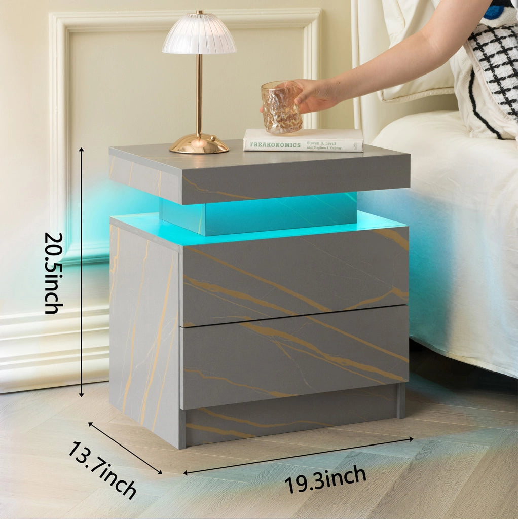 Comodino LED 59x45x20 cm con luci regolabili in legno ingegnerizzato grigio oro