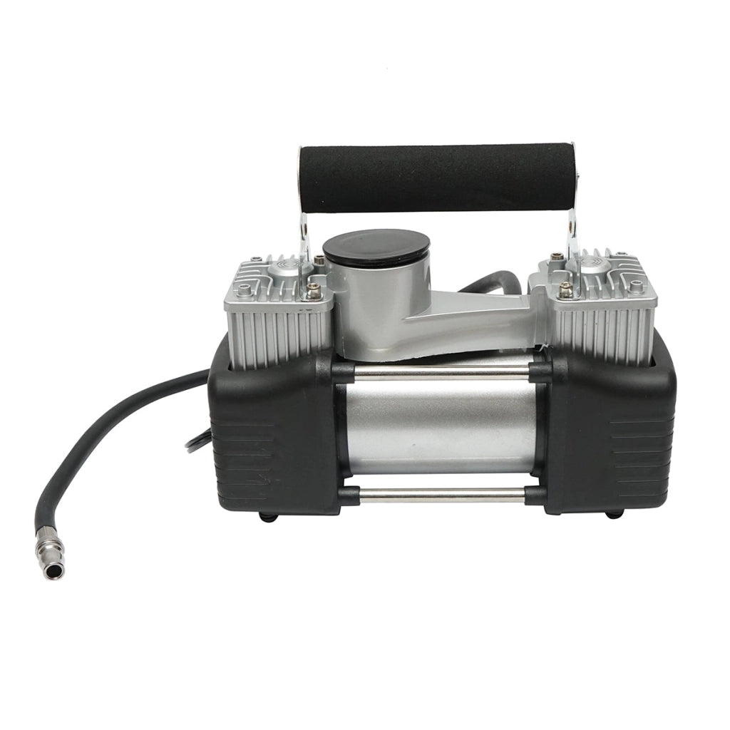 Compressore d’aria per gonfiaggio gomme 12V, 150 PSI, 85 l/min, 2 cilindri, cavo 3 m per presa accendisigari auto