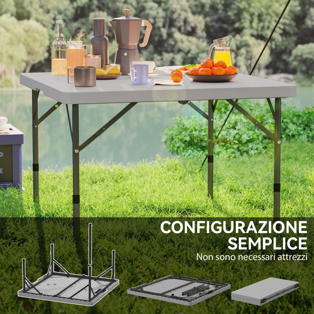 Tavolo da Campeggio Pieghevole 86x86x74 cm Regolabile su 2 Altezze in HDPE e Metallo Grigio Scuro