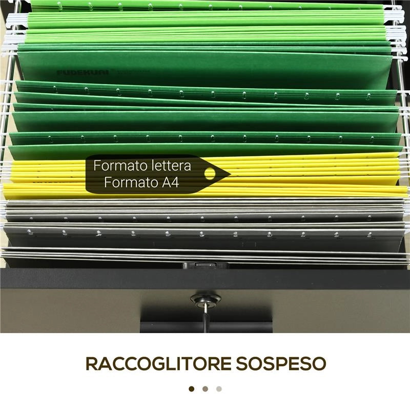 MOBILE DA UFFICIO CON 2 CASSETTI PORTA DOCUMENTI E RIPIANI, RUOTE CON BLOCCO, 80X40X66CM, NERO
