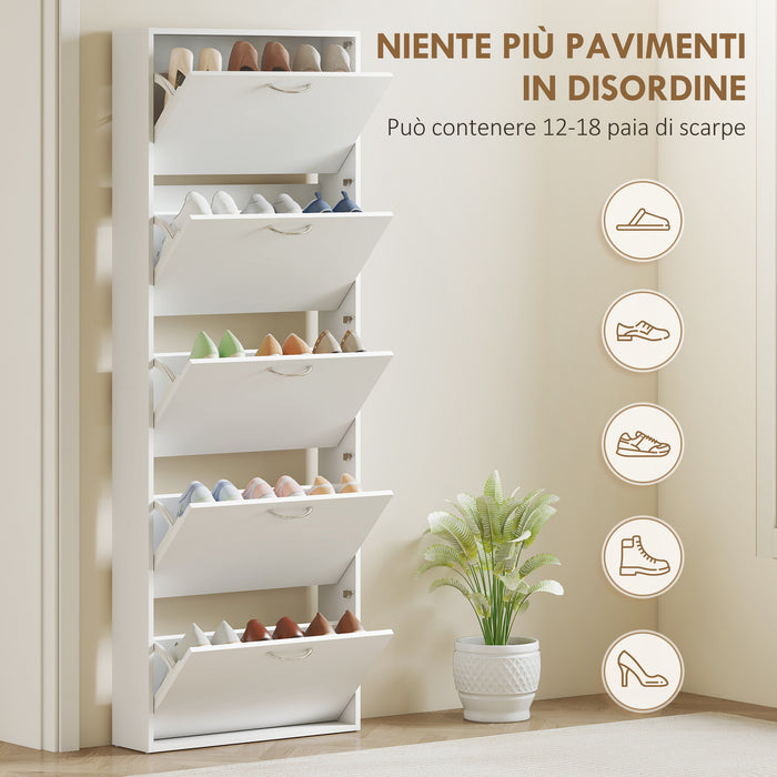 Mobile Scarpiera a 5 Ante Antiribaltamento 65x17x180.5 cm in Legno Bianco