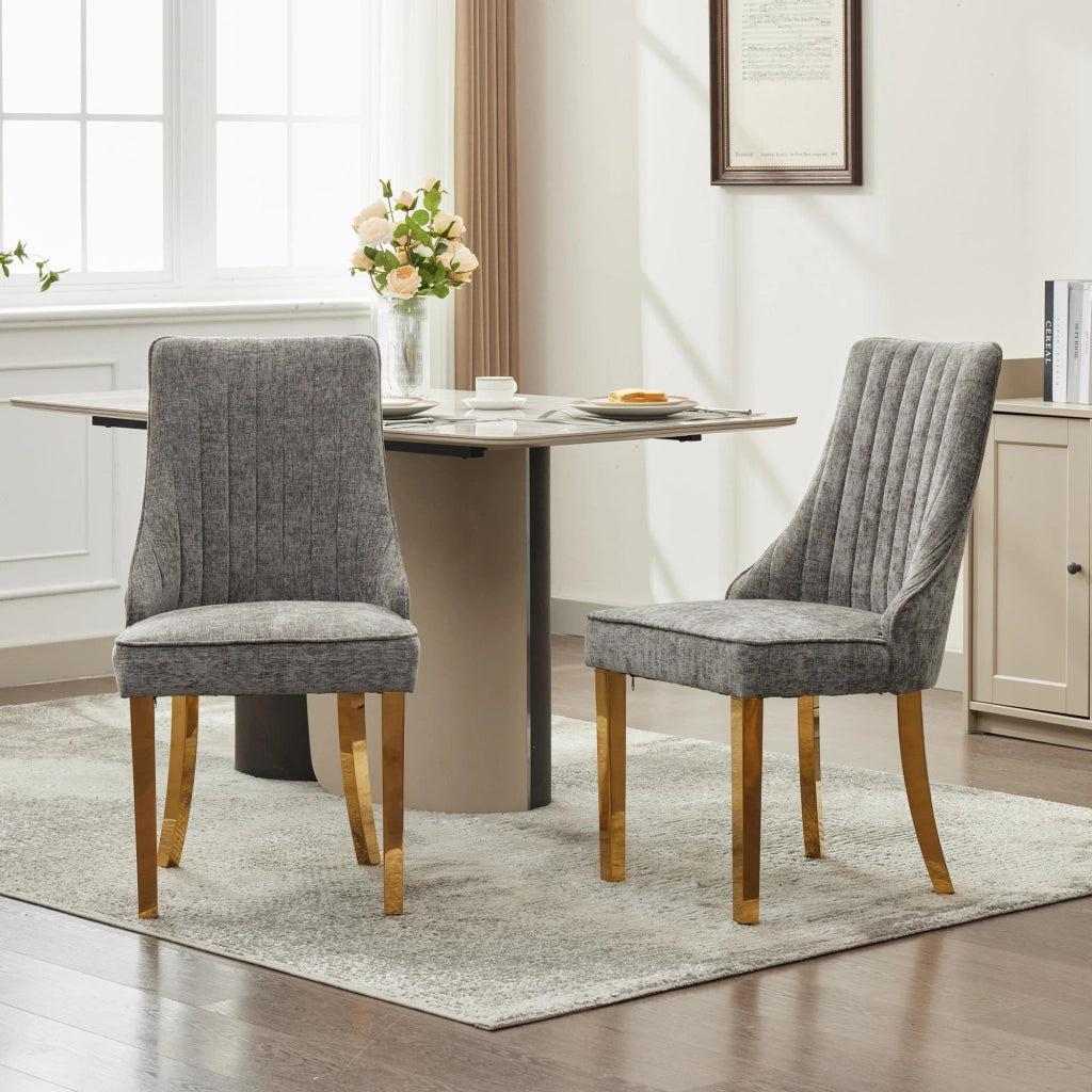Sedie da Pranzo Imbottite in Velluto ¨C MINIMAL ¨C Gambe Oro, Set di 2, Grigio