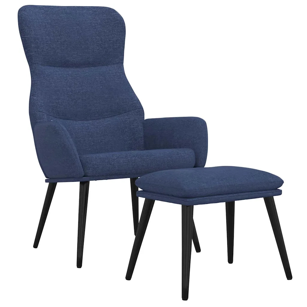Divano Sedia-Poltrona Relax con Poggiapiedi Blu in Tessuto 366752