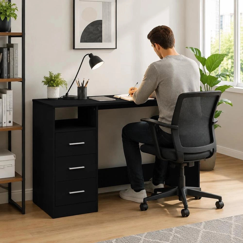 Desk With Drawers Black 102x50x76 Cm Wood Material