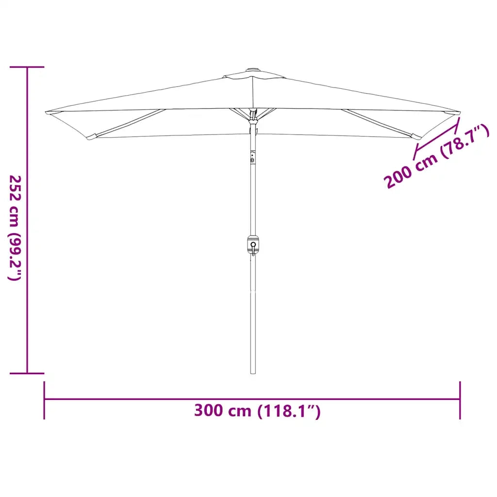 Ombrellone da Giardino con Palo in Metallo 300x200 cm Nero 47128