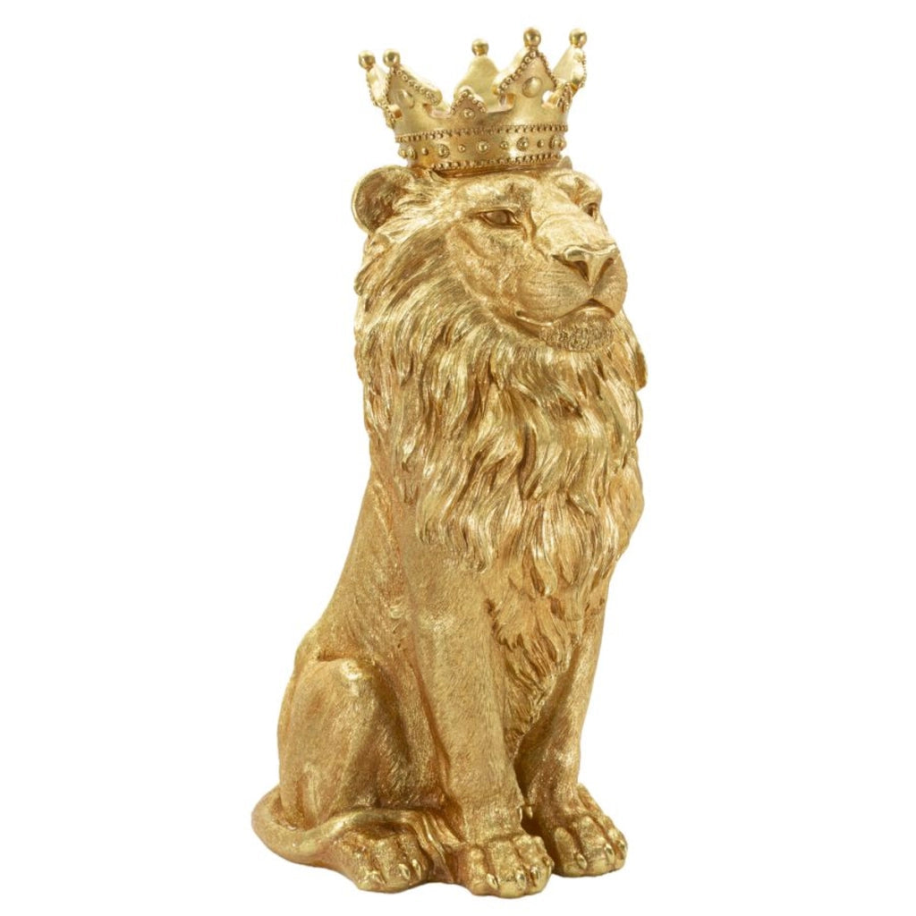 Scultura Leone 1, Oro, Poliresina, 30x42x74 cm