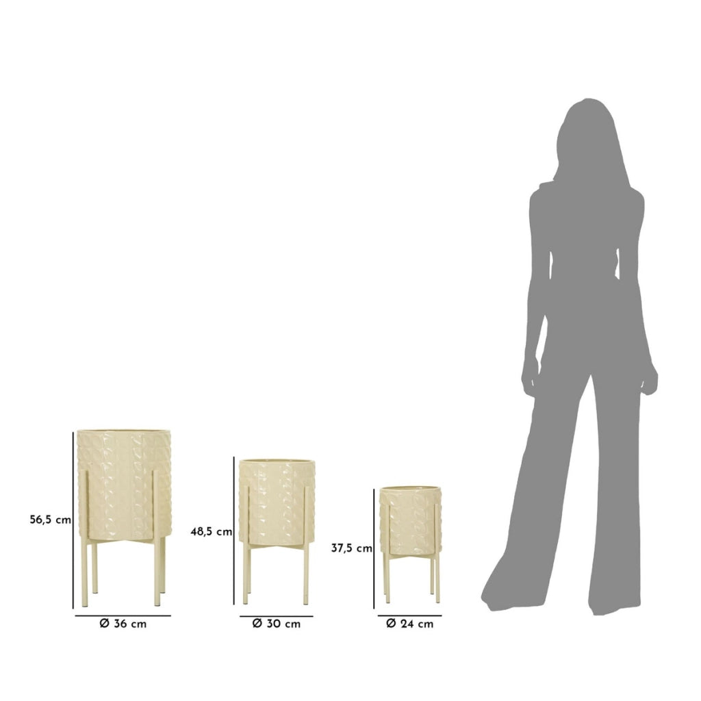 Set di 3 Vasi per Piante VKH427, Beige, Metallo, 36x36x56,5 cm