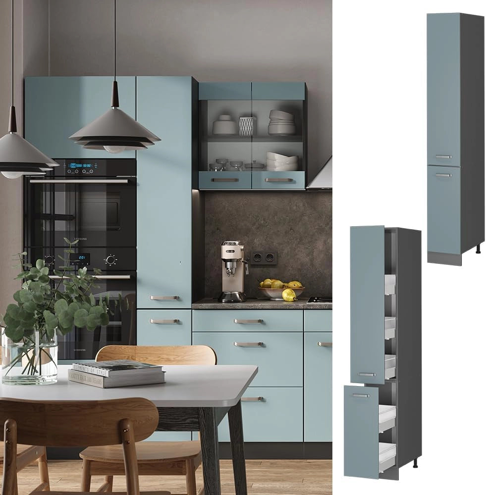 Armadio da farmacia R-Line, Grigio-blu, 30 cm, per la libera combinazione all'interno di sistemi cucina modulari