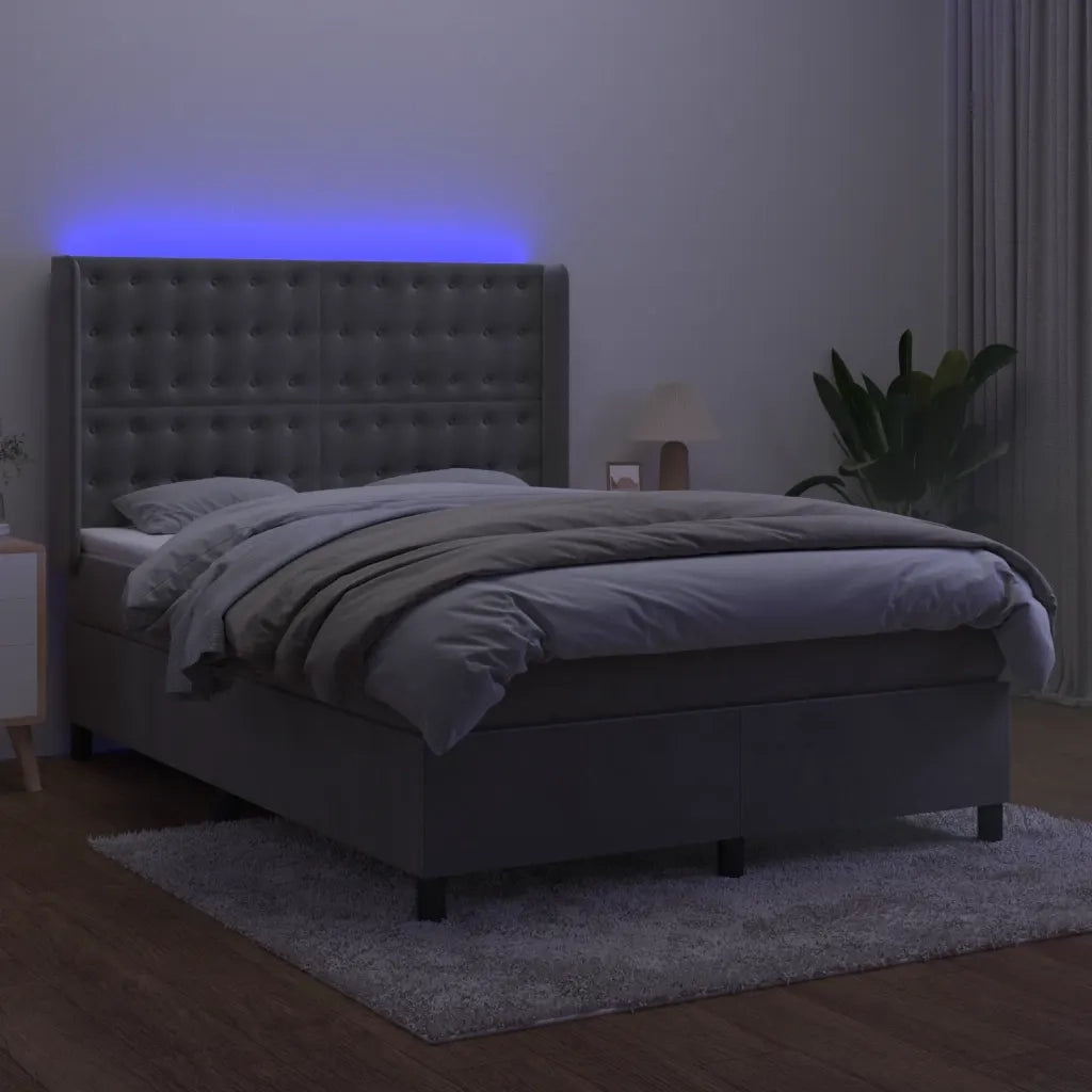 Letto a Molle Materasso e LED Grigio Chiaro 140x190 cm Velluto 3139799