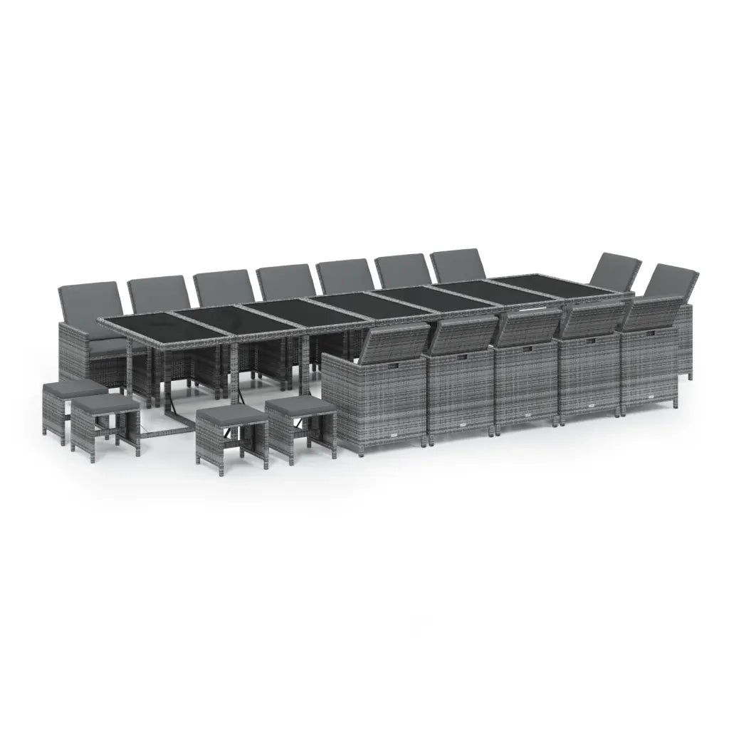 Set da Pranzo per Giardino 19 pz con Cuscini Polyrattan Grigio cod mxl 35999