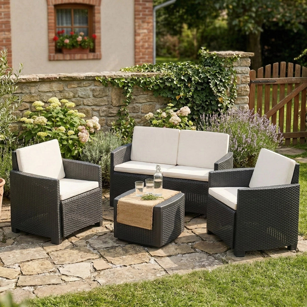 Salottino Outdoor Bacco, set Salotto da Esterno 4 Posti Made in Italy, Nero Antracite