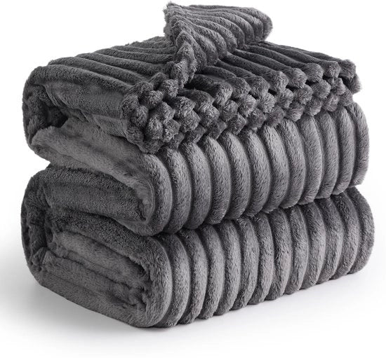 Cozy deken 220x240 - deken di casa, deken di piuma e deken di pile, deken per divano, morbido, caldo, deken di corduroy grande per decorazione di camera, deken di casa e deken di stanza, grande deken, grigio scuro, 220 x 240 cm